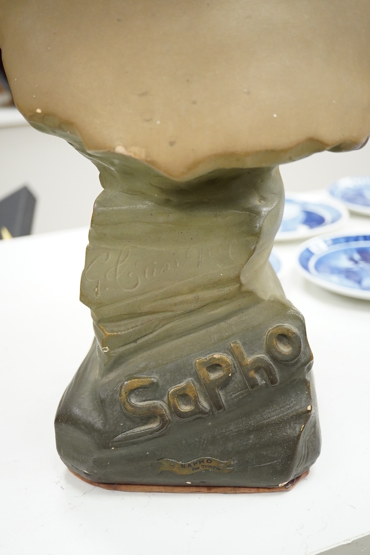 After Georges Trinque (1844-1930), a Art Nouveau terracotta ‘Sapho’ bust, 58cm high